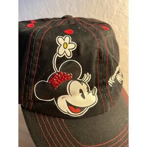 Minnie Mouse Disney Red Bling Baseball Hat Cap Black Adjustable Excellent